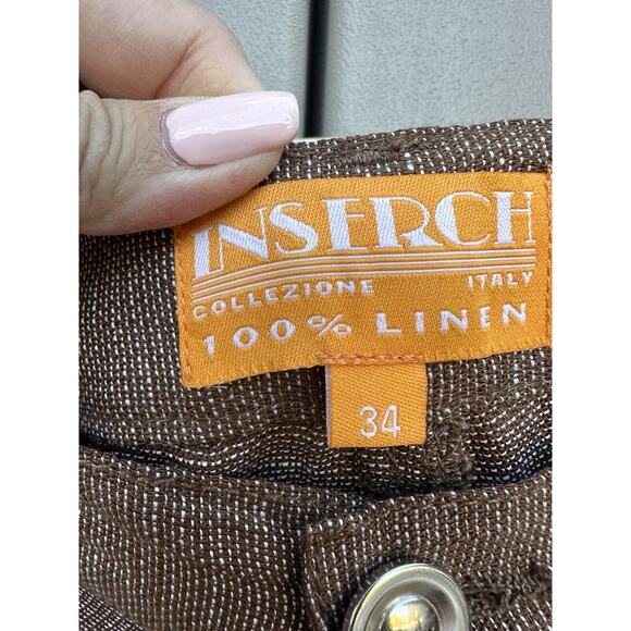 Inserch Collezione Italy Mens Brown Linen Pants Beach Wedding Size 34x28 - Picture 2 of 9